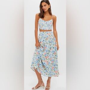 Tuckernuck MOON RIVER Blue Multi Maxi Skirt and Cropped Tank. Floral Skirt Set.